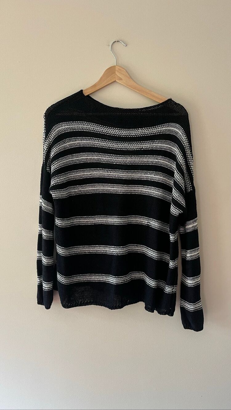 Fate Striped Sweater Womens Medium Black White Good Fisherman Linen Blend - Picture 2 of 9